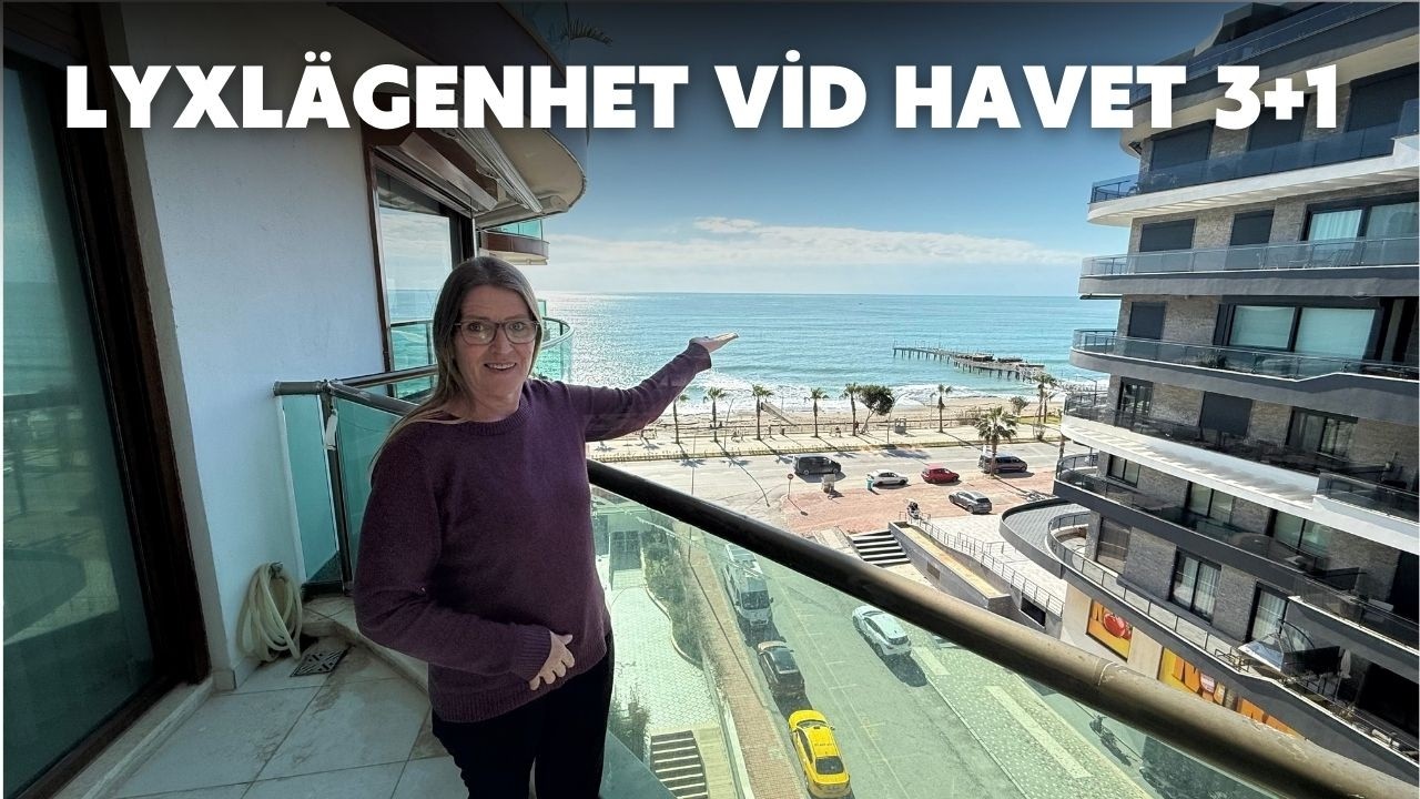 Första raden vid stranden lägenhet 3+1 Alanya direkt havet