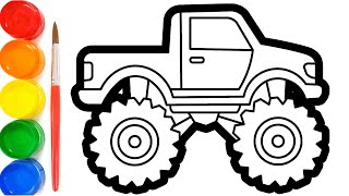 Cara Menggambar untuk anak Mobil Monster Truk dan Mewarnai dengan Cat air