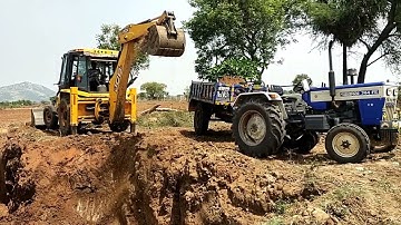 JCB 3dx Backhole loading mud in Swaraj tractor video Part-11 || JCB LOADING VIDEO || SRIKANTH PS