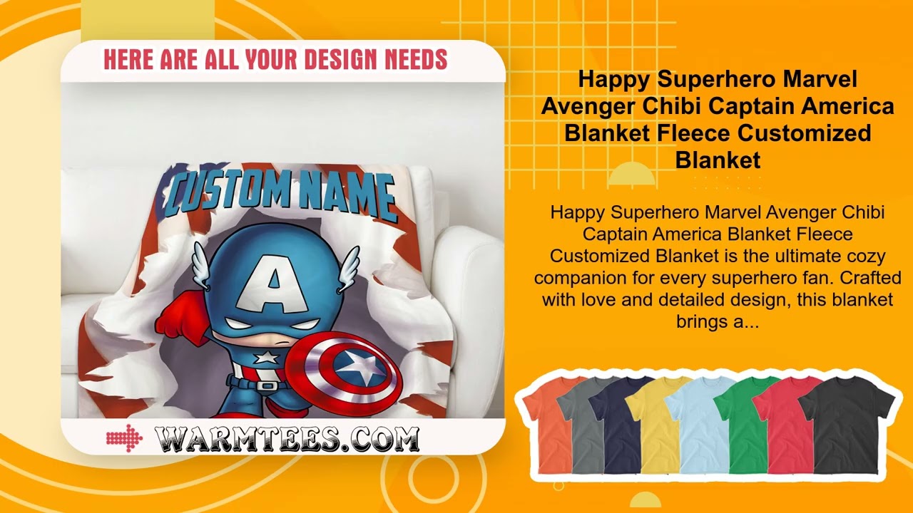 Happy Superhero Marvel Avenger Chibi Captain America Blanket Fleece Customized Blanket