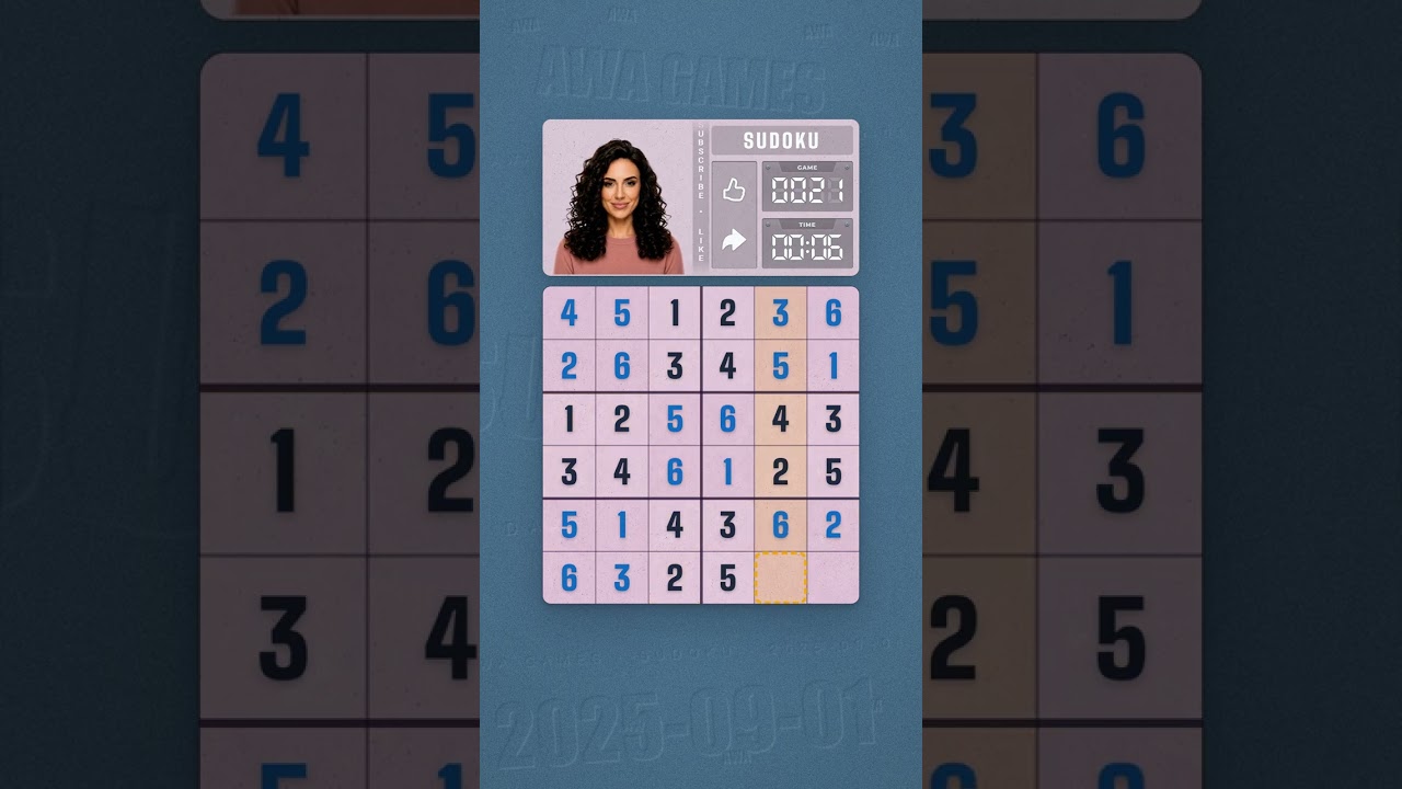 LinkedIn Mini Sudoku #21 solved board for September 1, 2025, 6x6 grid
