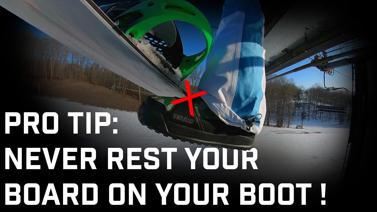snowboard boot steel edge resting on chairlift damage prevention tip