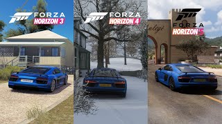 Audi R8 Forza Horizon 3 Vs Forza Horizon 4 Vs Forza Horizon 5 (Ray Tracing,Gameplay) (RX6650 XT)