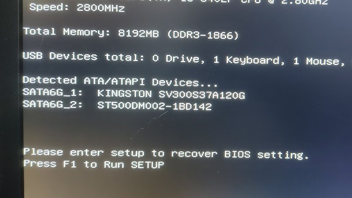 Please enter setup to recover BIOS setting. Press F1 to Run SETUP