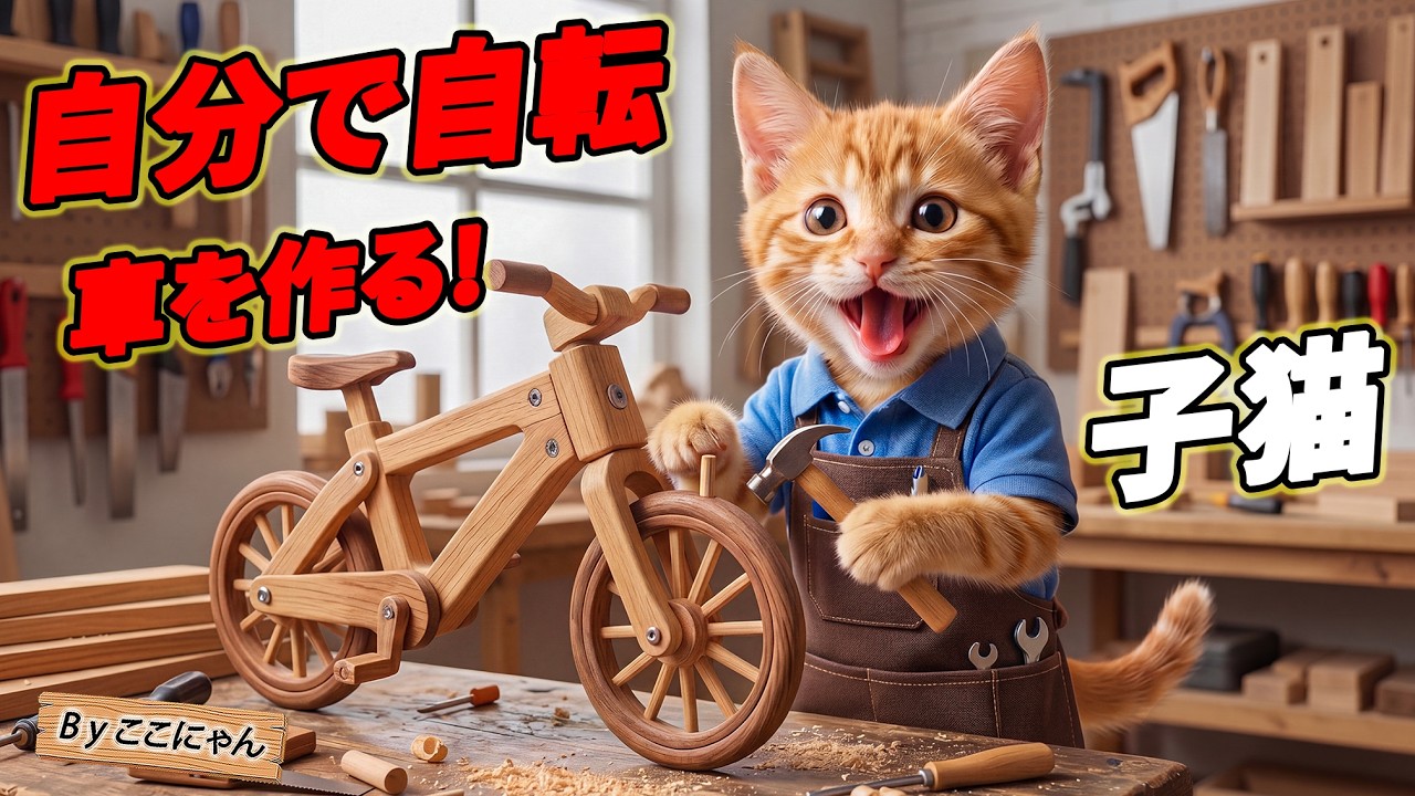 木工工芸　自転車　作者不明 感動】ここにゃん、木工職人デビュー…壊れた自転車を手作りで復活させ