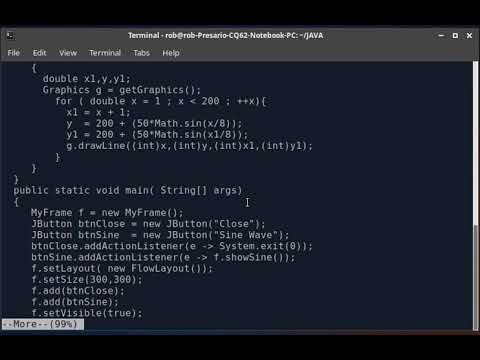 Java Program to show Graphics Sinewave.