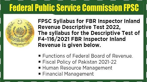 FPSC Syllabus for FBR Inspector inland Revenue #syllabus #syllabusforfbr #syllabusforexam #todayjobs