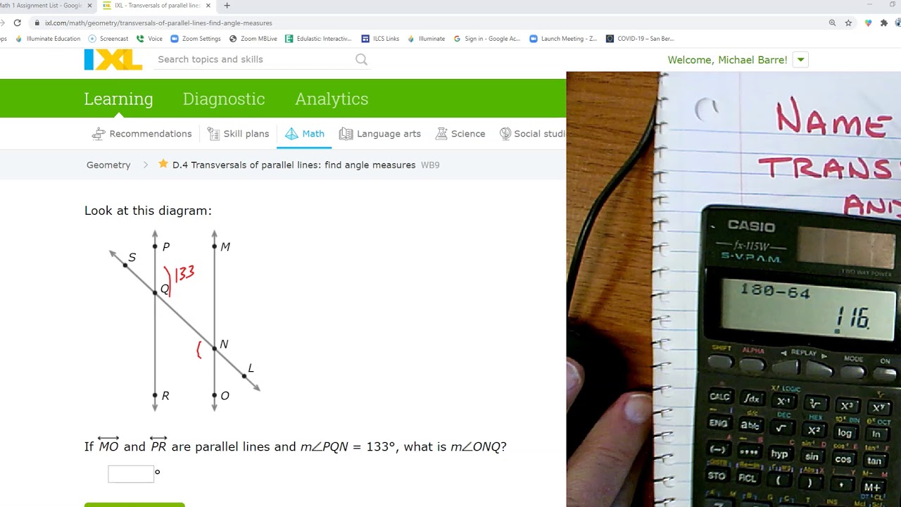 ixl geo D.4 Transversals of parallel lines find angle measures (v20.12a ...