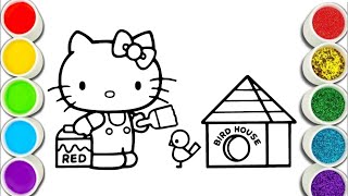 Hello Kitty Paint Birds House Drawing, Painting, Coloring for Kids and Toddlers | child art