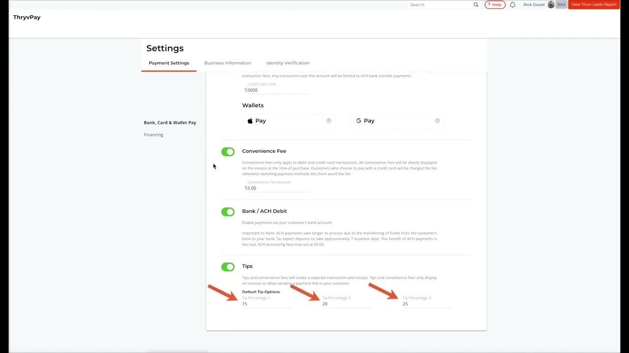 Thryv Overview  ThryvPay Settings