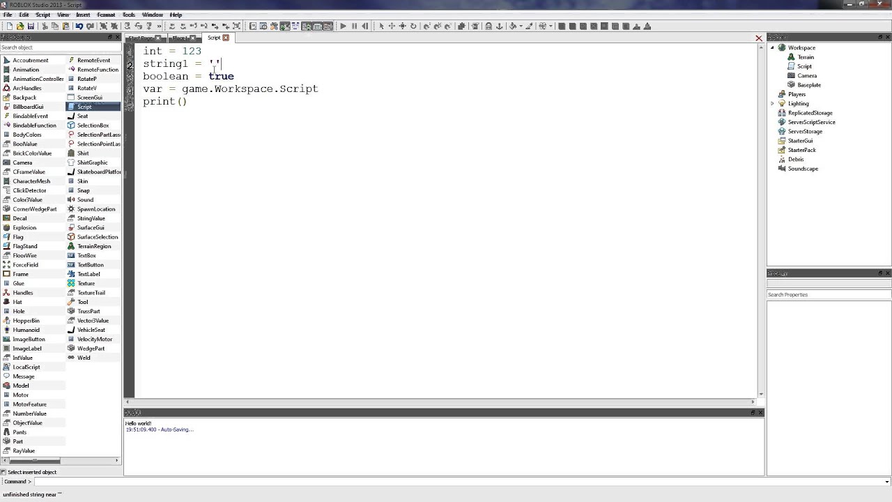 Roblox Lua 1 Variables Getting Started Youtube - roblox hopperbin script