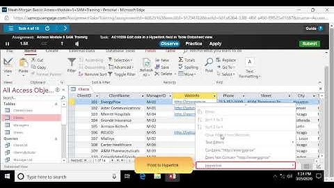 MindTap - Cengage Access how to edit data in a Hyperlink field in Table Datasheet view