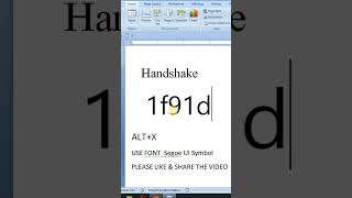 Handshake  Symbol in msword shorts computerthecourse