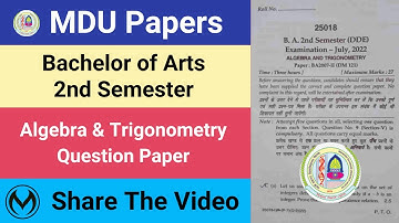 MDU DDE BA 2nd Semester | Algebra & Trigonometry Maths Previous Year Question Paper |