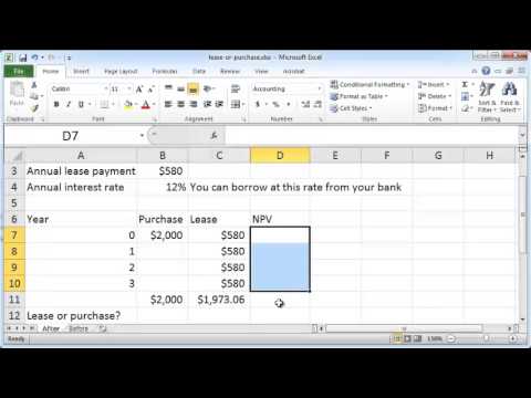 Excel 2010: Buy versus lease calculation - YouTube