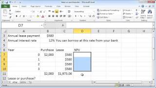 Excel 2010: Buy versus lease calculation screenshot 5