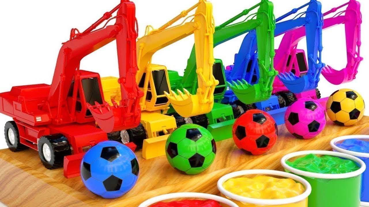 Apprendre les couleurs avec des Excavatrices des camions et des Balles comptines pour enfants