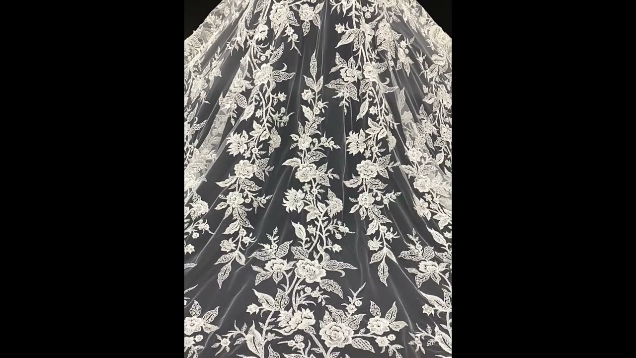 White Sequin Lace Fabric/Beaded Fabric For Wedding Dresses/Beaded Bridal Fabric By The Yard