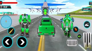 Police Robot Car Rhino Transform: Robot Police Plane Transport Game (Green Robot) - Android Gameplay screenshot 1