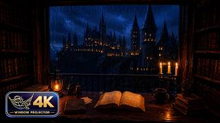 Dark Academia Wizard's Study | Cinematic Ambience with Rain and Firelight