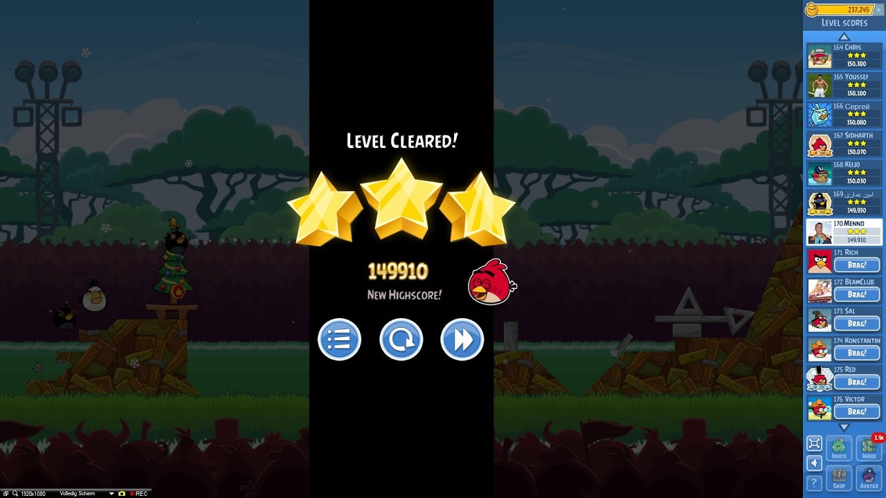 Angry Birds Friends Tournament 108 Week 107 Level 3 High Score 149k (Power-ups + Jingle Sling) (PC)