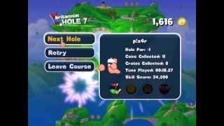 WormsCrazyGolf Britannia Hole 7 - Walkthrough with NO Commentary