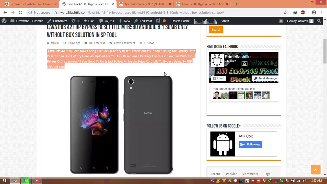 Lava iris 42 FRP Unlock Solution With SP Flash Tool Only 30MB File Easy Work Solution