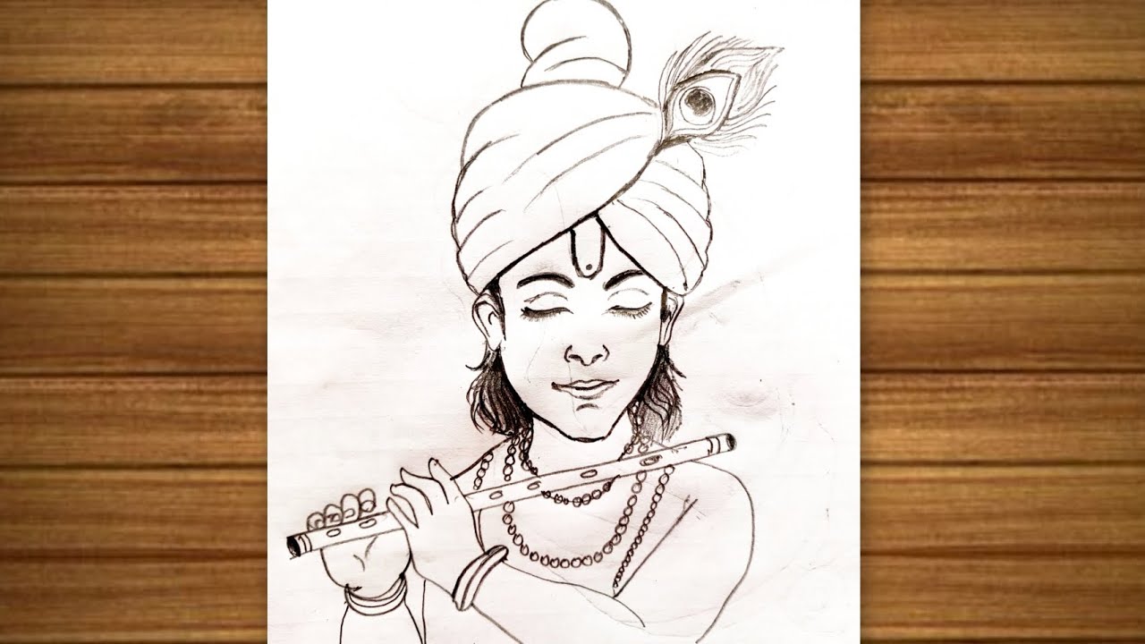 Shri Krishna Line Art 🙏 | Easy Krishna Drawing | Devotional Art
