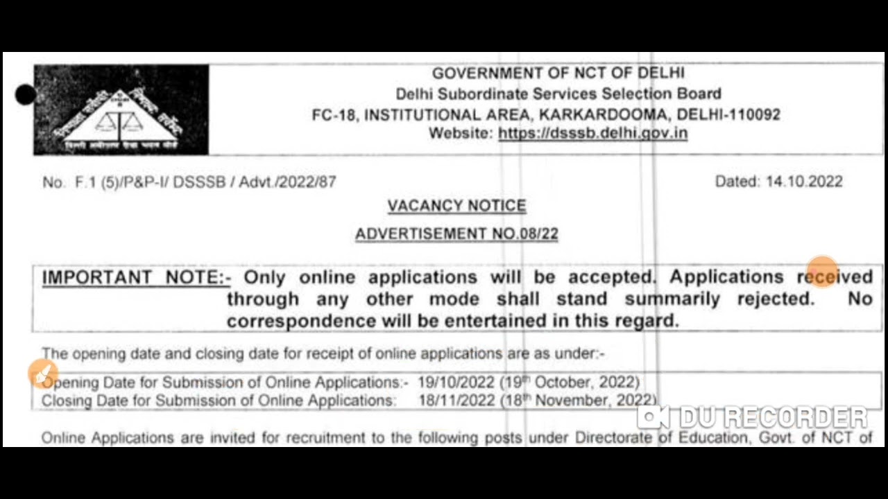 Dsssb Vacancy Out 💥 || 