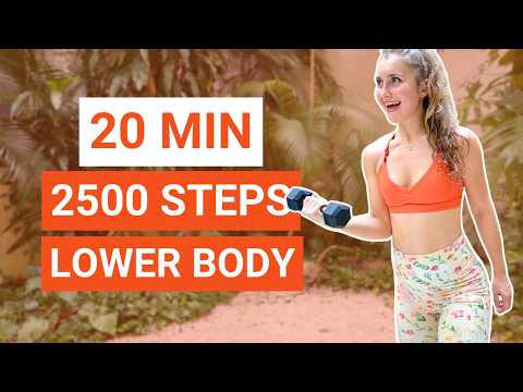 20 Min 2500 Steps — Lower body walking workout, with 1 dumbbell — indoor walking workout video