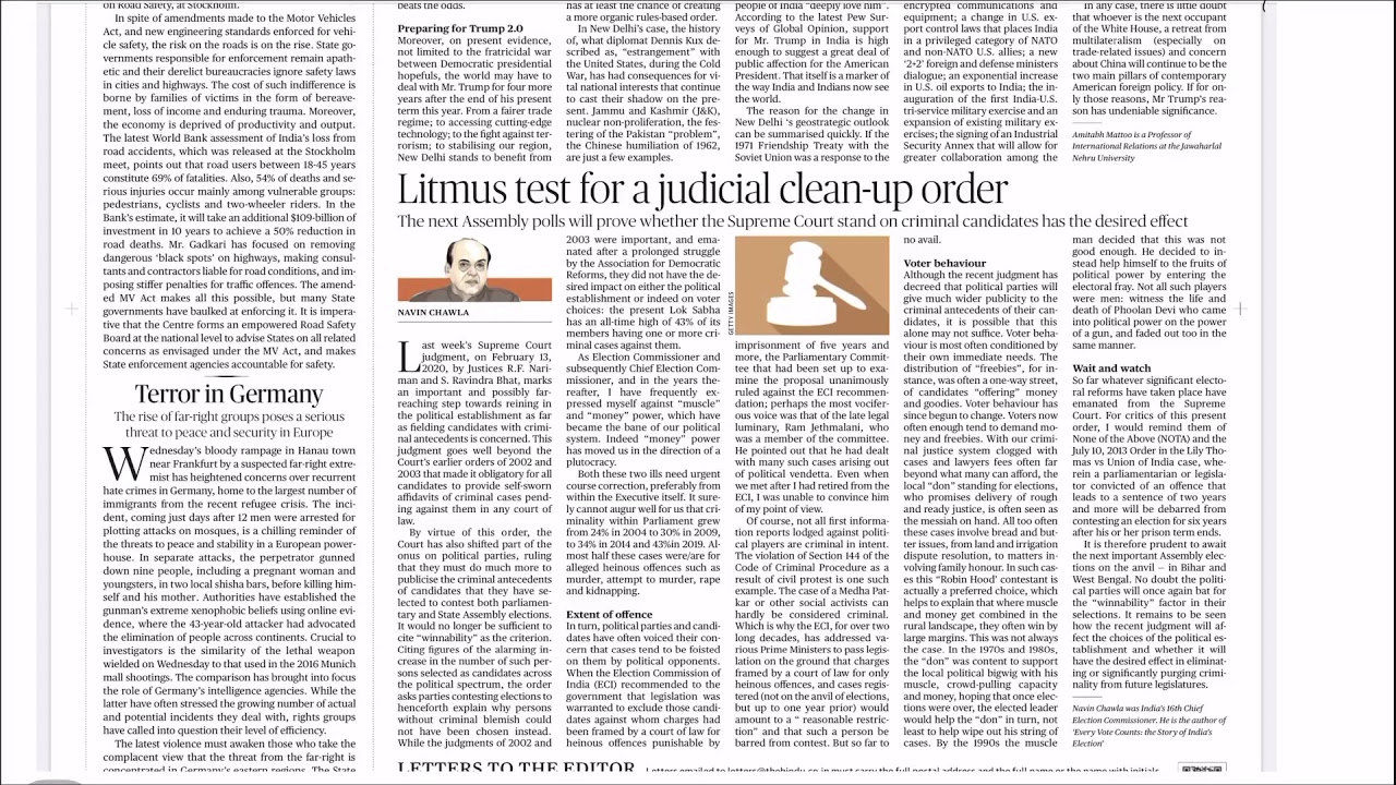 Analysis of Editorial (The Hindu)-Decriminalisation of Politics in India.