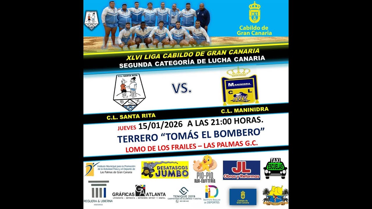 Lucha Canaria  BregandoXlalucha  CL Santa Rita - CL  Maninidra. Tomás el Bombero.Jueves 15/01/2026