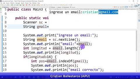 Clase String Ejemplo como validar un email usando indexOf length en JAVA