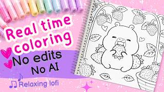 Coloring a Capybara Eating a Strawberry Real-Time Coloring Lofi Music