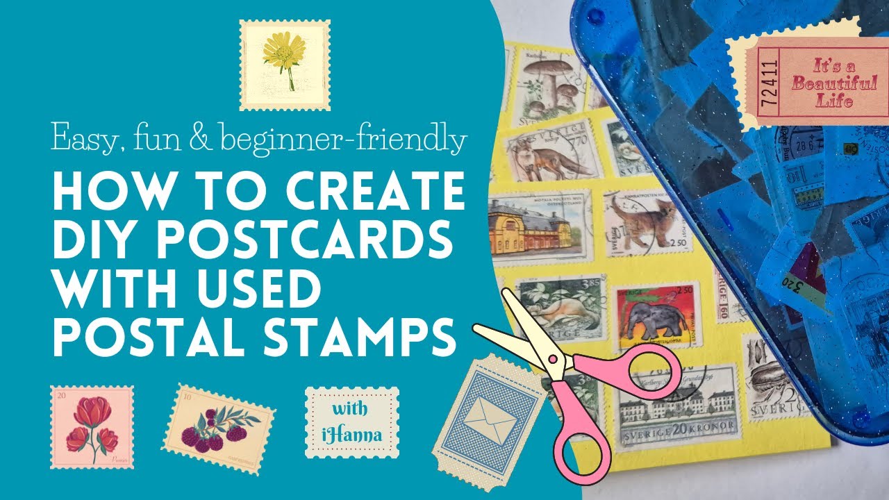 Простая идея открытки своими руками | ИСПОЛЬЗОВАНИЕ ПОЧТОВЫХ МАРОК в коллаже 