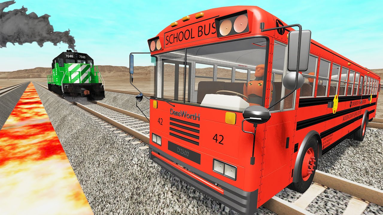 Double Flatbed Trailer Truck vs Speedbumps Train vs Cars | Tractor vs Train Beamng.Drive