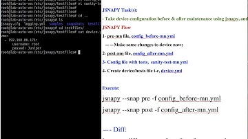 12. JSNAPY Take juniper device pre and post maintenance config and compare.