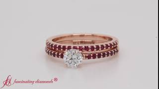 Round Cut Delicate Wedding Set With Ruby In Rose Gold-FD1026G