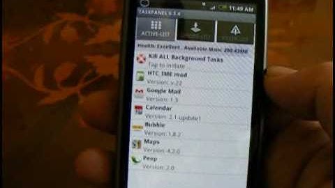 Taskpanel Memory Manager Android App On The HTC Desire Smart Phone
