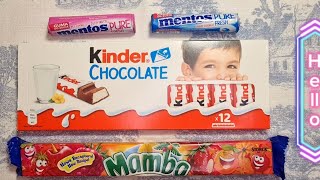 Satisfying video ASMR/lollipops candy/relaxing video/opening Kinder chocolate , mentos and mamba.