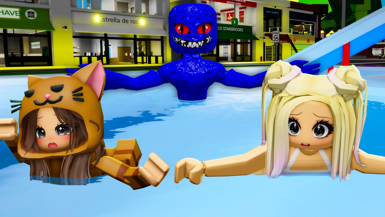 Sobrevivimos al ATAQUE del MONSTRUO de la PISCINA en Brookhaven Roblox con Mandarina