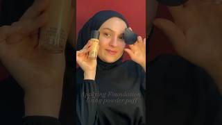 Applying foundation using powder puff?ترند استخدام الباودر بف لكريم الاساس #tiktoktrends