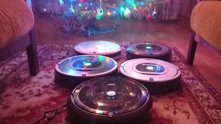 5 robots in 1 room  christmas edition (irobot roomba party)