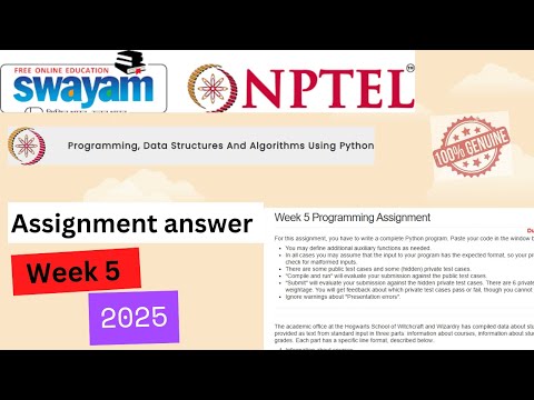 NPTEL Week 5: Programming, Data Structures & Algorithms in Python -Assignment5 Solutions#nptel2025