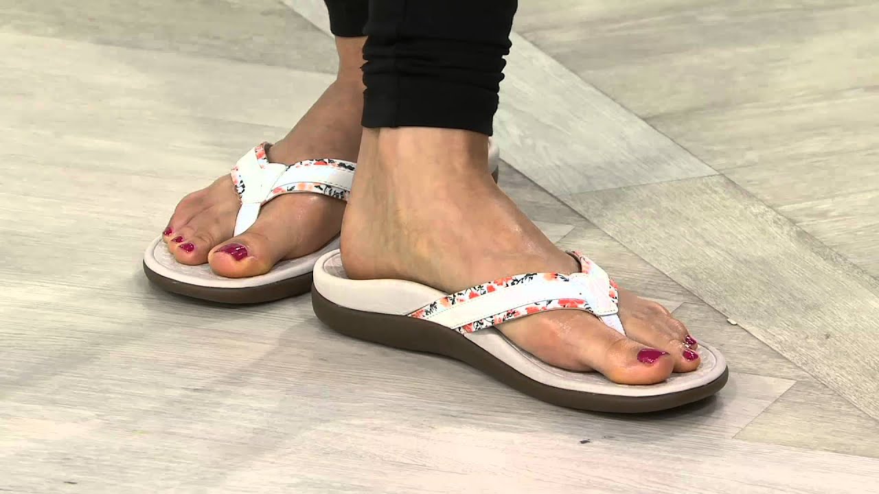 Vionic w/ Orthaheel Leather & Canvas Sandals - Tide Floral on QVC - YouTube