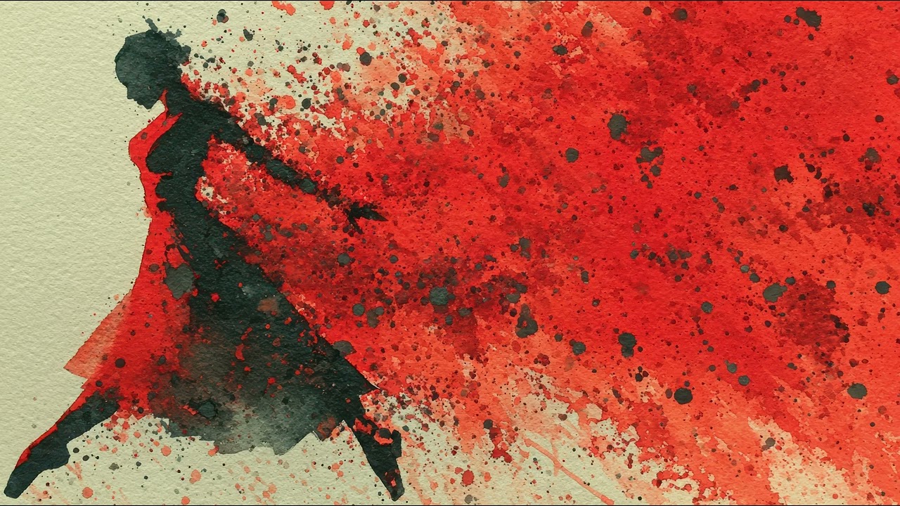 Abstract dance moves - orange and black watercolor spatter. 1 hour 4K TV Wall Art screensaver.