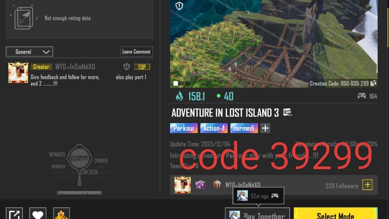Bgmi wow Parkour map code 39299 | ADVENTURE IN LOST ISLAND 3 | #bgmi # ...