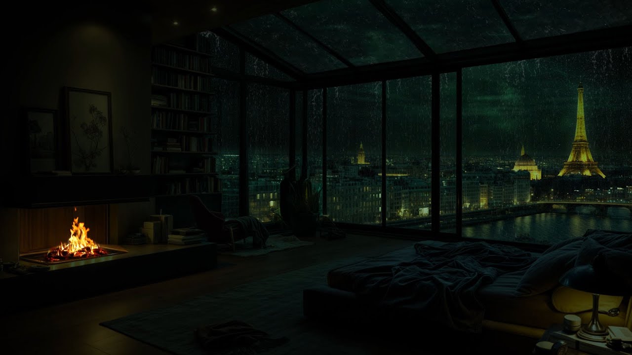 Relaxing Night with Heavy Rain Sounds(No Ads)🌧🔥Calm Thunder Sound -Cozy Fire | Sleep Fast, Heal Mind
