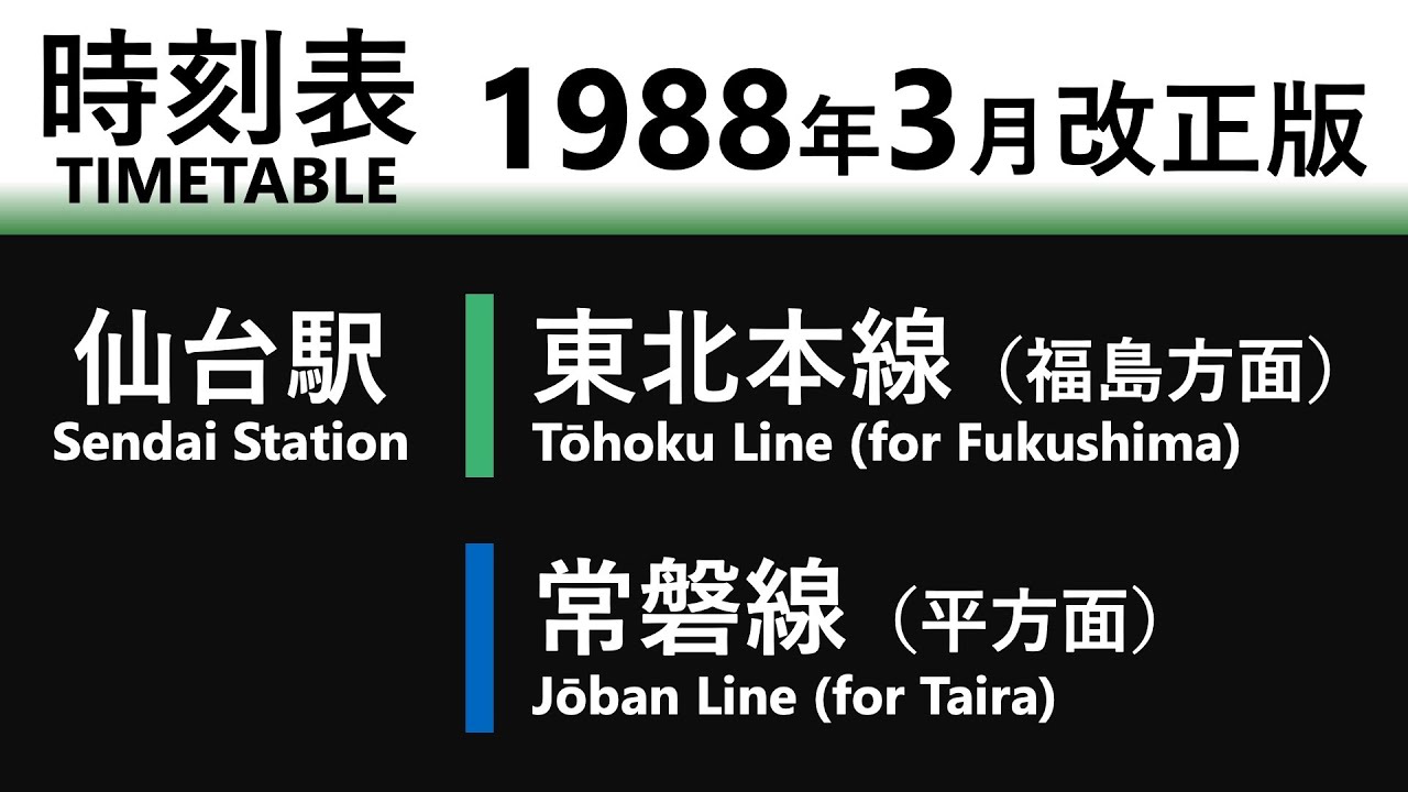 【JR時刻表】1988年3月改正 仙台駅（東北本線・常磐線）