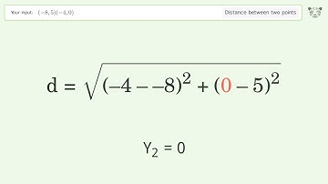 Find the distance between two points p1 (-8,5) and p2 (-4,0): Step-by-Step Video Solution